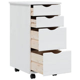 Rolling Cabinet with Drawers MOSS White Solid Wood Pine 355904