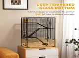 Four-Tier Hamster Cage with Deep Tempered Glass Bottom, Hut, Running Wheel, Food Dish, Water Bottle, T3398P350102