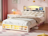 3ft Single Upholstered Velvet Bed Frame, LED Bed Frame with Charging Station & Diamond Tufted N652P399022B