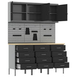 Work Bench with Drawer 8 pcs Black 150 x 55 x 200 cm Steel 3321434