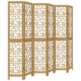 Room Divider 6 Panels Brown Solid Wood Paulownia 358875