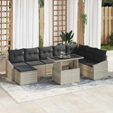 Sofa Set with Cushion with Storage 9 pcs Light Grey Poly Rattan 3349058