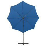 ZNTS Cantilever Garden Parasol with Pole and LED Lights Azure Blue 300 cm 312341