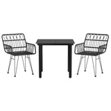 3 Piece Garden Dining Set Black Poly Rattan 3157866