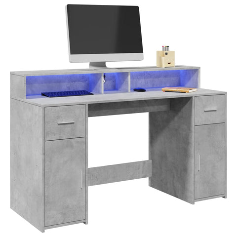 Desk with LED Lights Concrete Grey 140x55x91 cm Engineered Wood 3309423