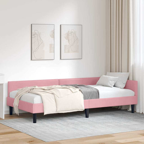 Corner Bed Frame Pink 100 x 200 cm Velvet and Engineered wood 42016167