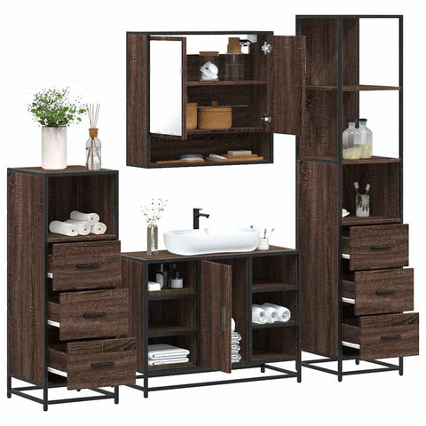 4 Piece Bathroom Furniture Set Brown Oak Engineered Wood 3301304