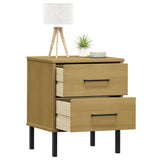 Bedside Cabinet with Metal Legs Brown Solid Wood Pine OSLO 350973