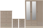 ZNTS Nevada 3 Door 2 Drawer Mirrored Wardrobe Bedroom Set 100-108-032