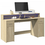 Desk with LED Lights Sonoma Oak 160x55x91 cm Engineered Wood 3309431