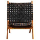 Folding Chair Black Real Leather 356377