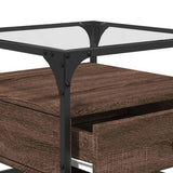 Coffee Table with Glass Top Brown Oak 50x50x45 cm Steel 846053