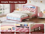 3ft Single Upholstered Velvet Bed Frame, LED Bed Frame with Charging Station & Diamond Tufted N652P399022P