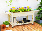 46 x 94cm Wooden Raised Planter, with Shelves - Natural Finish T3398P328509