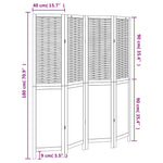 Room Divider 4 Panels Dark Brown Solid Wood Paulownia 358706