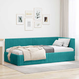 Corner Bed Frame with Headboard Turquoise 100 x 200 cm Velvet 42016284