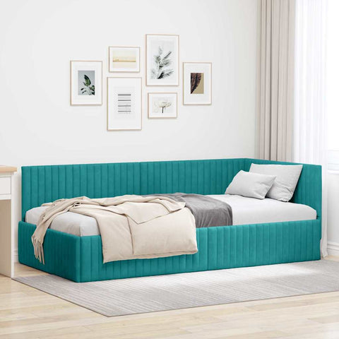 Corner Bed Frame with Headboard Turquoise 100 x 200 cm Velvet 42016284