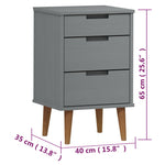 ZNTS Bedside Cabinet MOLDE Grey 40x35x65 cm Solid Wood Pine 350500