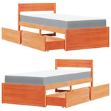 Bed with Drawers and Mattress Wax Brown 90x200 cm Solid Wood Pine 3281909