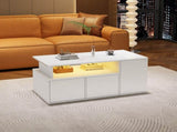 High Gloss Coffee Table with Open Storage, LED lights, Centre Table with 2 drawers, Sofa Side Table, N605P368348W