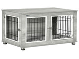 Dog Crate Furniture End Table, with Washable Cushion, Double Doors, for Medium/Large Dogs, Grey T3398P349623
