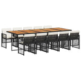 11 Piece Garden Dining Set with Cushions Black Poly Rattan 3210759