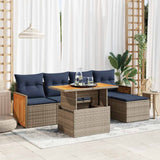 6 Piece Garden Sofa Set with Cushions Grey Poly Rattan Acacia 3327701