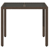 Garden Table with Glass Top Brown 90x90x75 cm Poly Rattan 365587