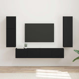 TV Cabinet Set Wall-mounted 4 pcs Black Engineered Wood 3409034