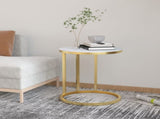 Side Table Gold and White Marble 45 cm Tempered Glass 331664