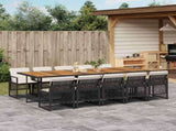 11 Piece Garden Dining Set with Cushions Black Poly Rattan 3210759