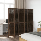 Room Divider 5 Panels Dark Brown Solid Wood Paulownia 358662