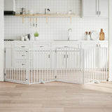Dog Gate with Door Foldable 4 Panels White 320 cm Poplar Wood 352219