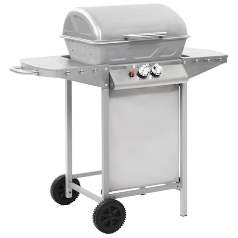 Gas BBQ Grill with 2 Cooking Zones Silver Stainless Steel 44274