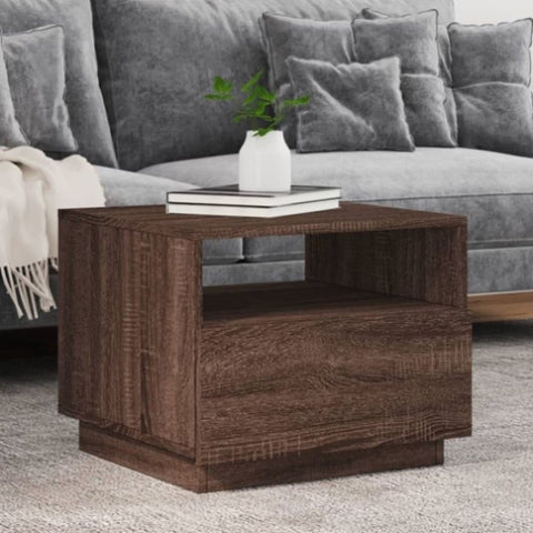 ZNTS Coffee Table with LED Lights Brown Oak 50x49x40 cm 839832