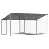 Dog Cage with Roof and Doors Grey 4x2x2 m Galvanised Steel 3209563