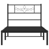 ZNTS Metal Bed Frame without Mattress with Headboard Black 80x200cm 355258