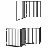 Dog Gate with Door Foldable 8 Panels Black 640 cm Poplar Wood 3155574