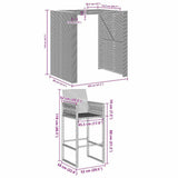 3 Piece Garden Bar Set without Cushions Grey Poly Rattan Acacia 3328887