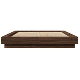 Bed Frame with LED Lights without Mattress Brown Oak 135x190cm 3281139