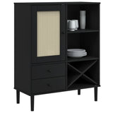 Highboard SENJA Rattan Look Black 90x40x112cm Solid Wood Pine 358054