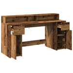 Desk with LED Lights Old Wood 160x55x91 cm Engineered Wood 3309436