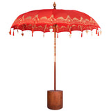 Balinese Parasol with Base 260 220 x 220 x 295 cm Red and Brown 3433025