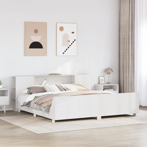 ZNTS Bed Frame without Mattress White 200x200 cm Solid Wood Pine 3323639