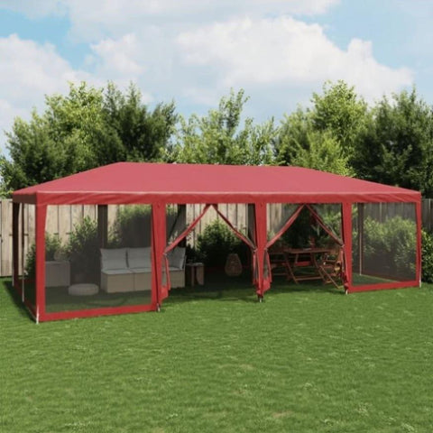 ZNTS Party Tent with 12 Mesh Sidewalls Red 8x4 m HDPE 4010075