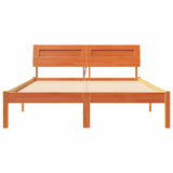 Bed Frame with Headboard Wax Brown 135 x 190 cm Solid Pine Wood 872787