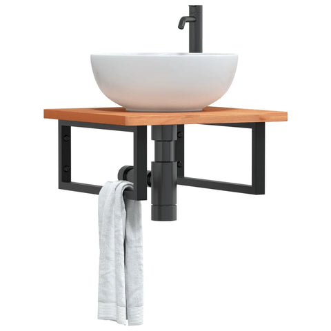 Basin Shelf Wall Mounted Steel and Solid Wood Beech 3302425