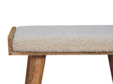 Solid Wood Boucle Cream Tray Style Footstool, Upholstered, Nordic Legs, Beige and Brown B2743P402989