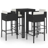 5 Piece Garden Bar Set with Cushions Poly Rattan Black 3095384