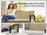 125L Garden Storage Bench, 2 Seater PE Rattan Outdoor Bench Storage Box with Padded Cushion, Khaki T3398P552617